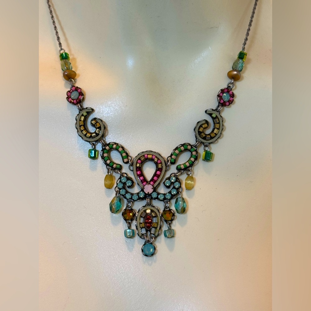 Ayala Bar COUTURE Vintage encrusted multicolor jewel necklace Israeli HAND MADE